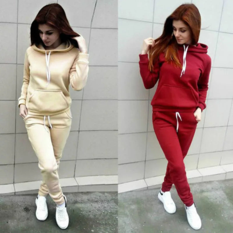 Women 2 Piece Set OutfitSolid Women Tracksuit Casual Hoodies Sweatshirt Pant Set Lounge Wear Sport Suit  Autumn Winter Clothes