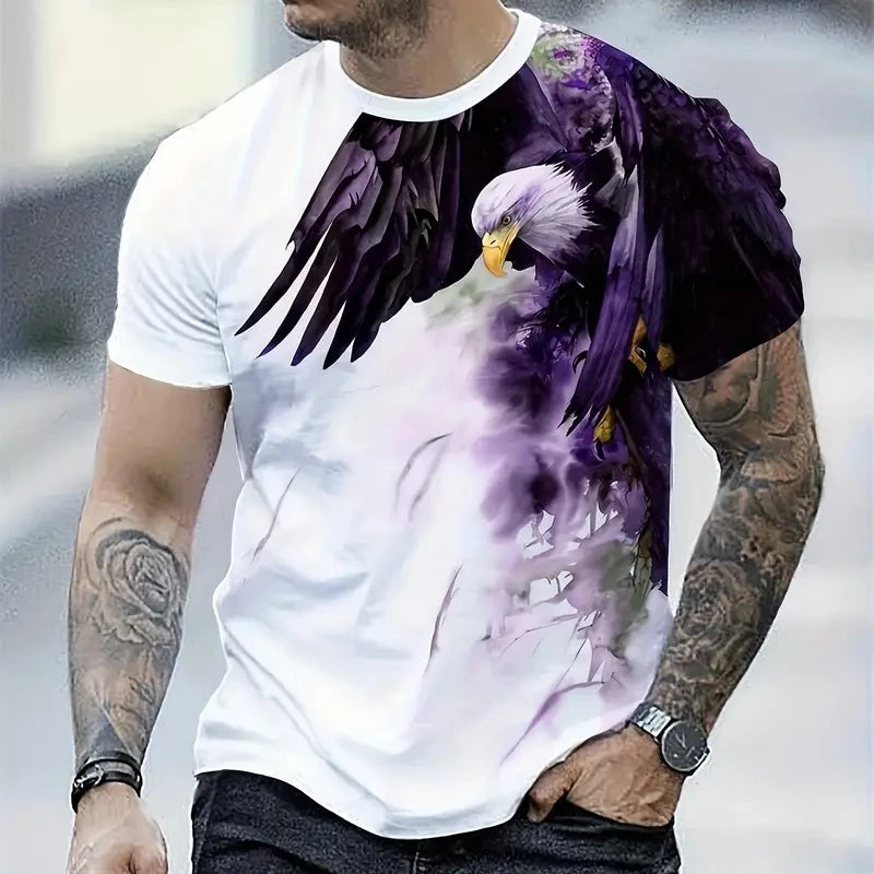 Retro T-Shirt For Men Eagle 3d Print Short Sleeve Tees Summer Casual Quick Dry Loose Oversized T-Shirt Men   Streetwear