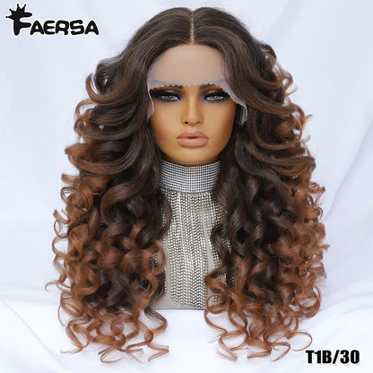 Black Brown Curly Wig Synthetic Lace Front Wigs For Women Blonde Orange Female Lace Wig 13X4.5X1 Cosplay Hair Daily Use