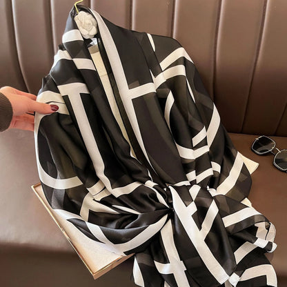 Luxury Brand Large Silk Soft Scarf Women Stylish Print Long Shawl Handkerchief Summer Elegant Travel Wrap Hot 90*180cm