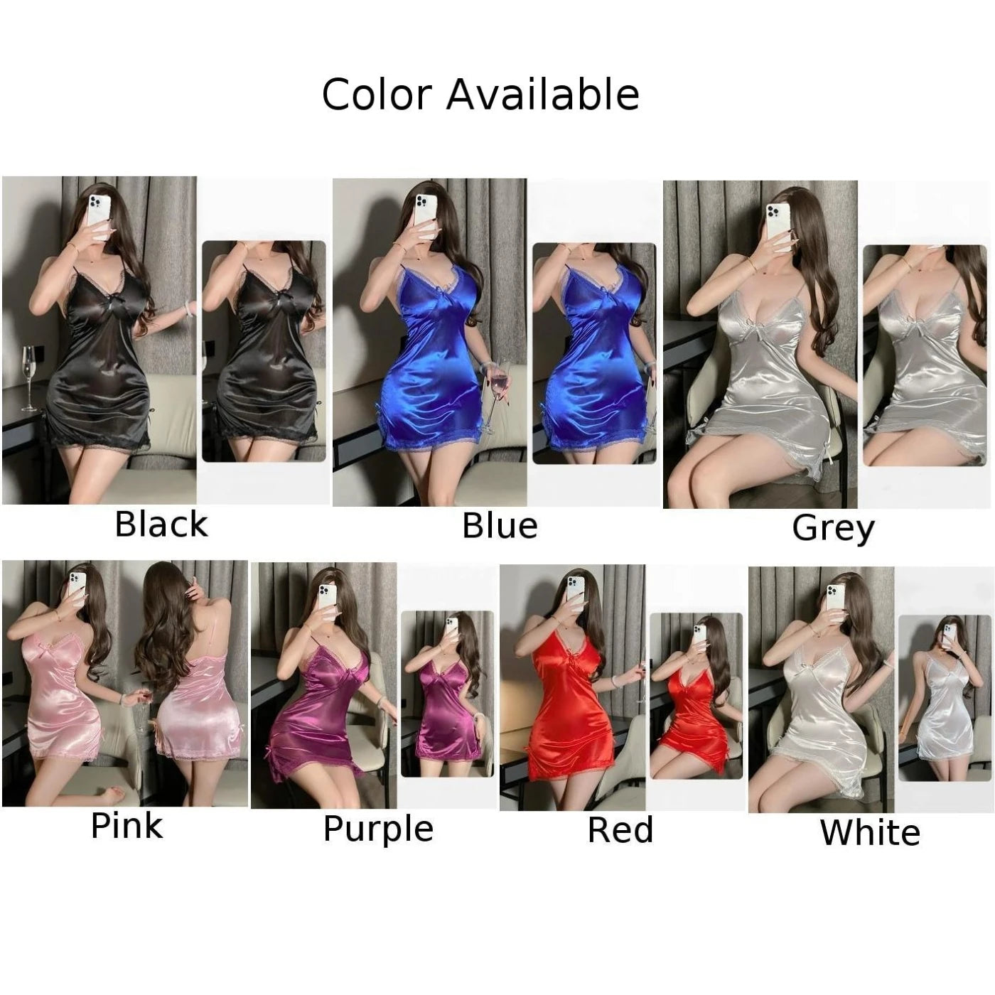 Sexy Lingerie Women Satin Suspender Nightdress Thong Pajama Thin Lace Slit Bow Singlets Dress Teddies Bodysuit Sexy Outfit