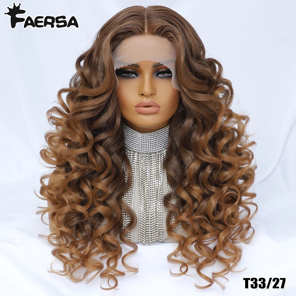 Black Brown Curly Wig Synthetic Lace Front Wigs For Women Blonde Orange Female Lace Wig 13X4.5X1 Cosplay Hair Daily Use