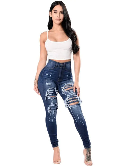 2023 Autumn High Waist Ripped Jeans for Women Fashion Stretch Skinny Denim Pencil Pants Casual Slim Trousers S-3XL