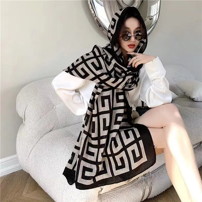 2024live broadcast of Korean printed cotton and linen scarves for warmth in spring summer autumn and winter long scarf and shawl