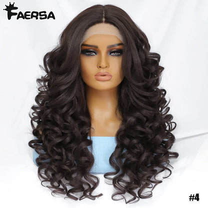 Black Brown Curly Wig Synthetic Lace Front Wigs For Women Blonde Orange Female Lace Wig 13X4.5X1 Cosplay Hair Daily Use