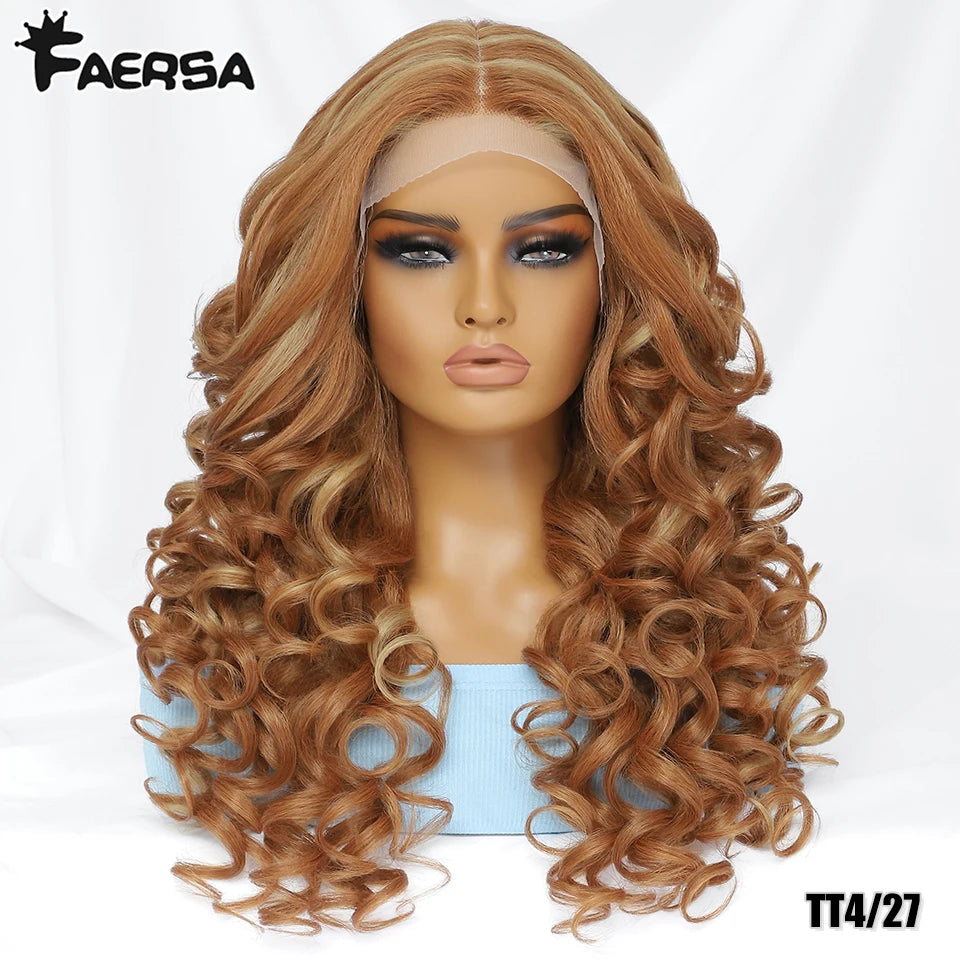 Black Brown Curly Wig Synthetic Lace Front Wigs For Women Blonde Orange Female Lace Wig 13X4.5X1 Cosplay Hair Daily Use