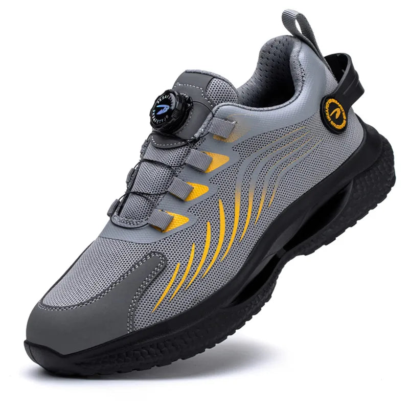 New Fashion Men Work Safety Shoes Sneakers Rotating Button Indestructible Puncture-Proof Protective Anti Shock Male Boots