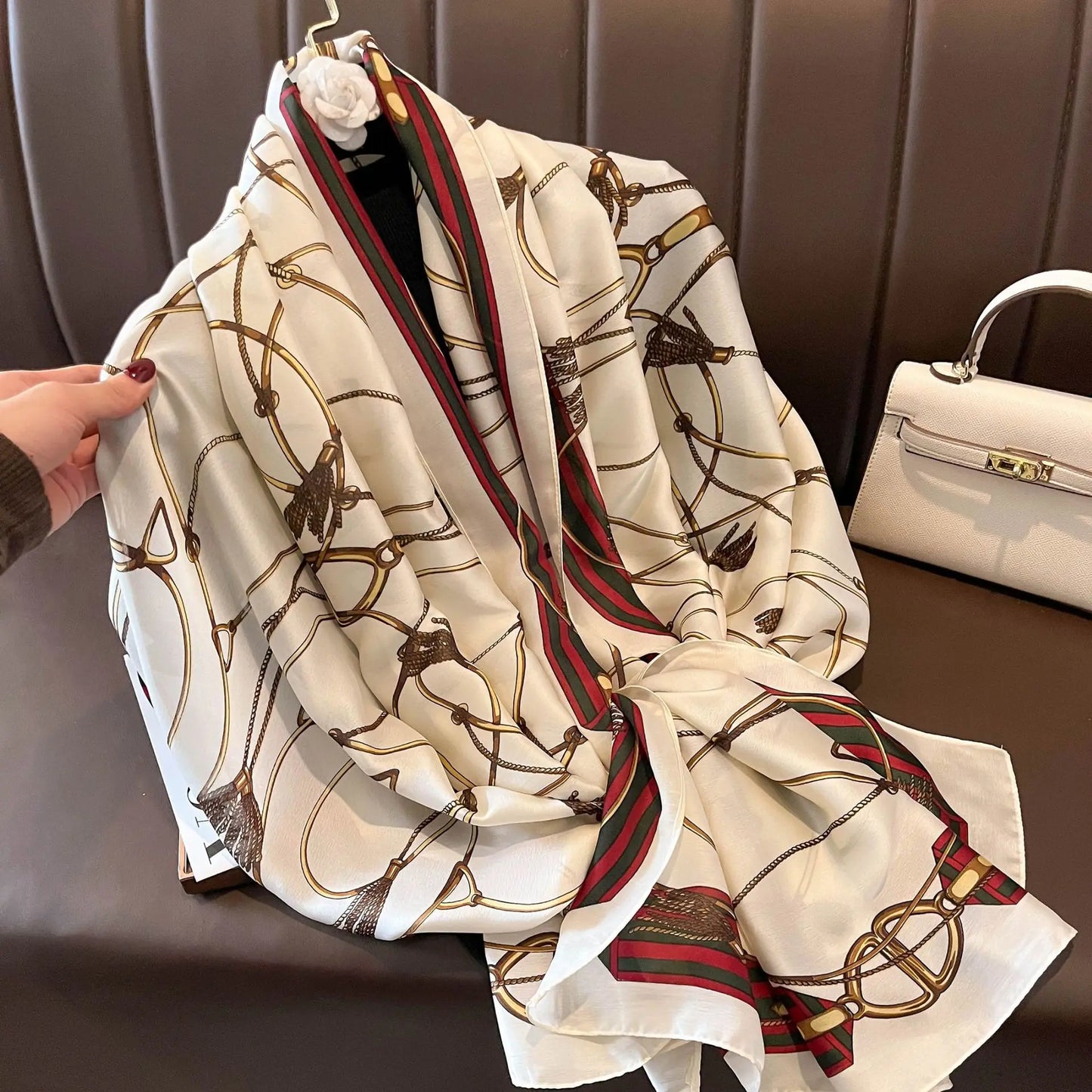 Luxury Brand Large Silk Soft Scarf Women Stylish Print Long Shawl Handkerchief Summer Elegant Travel Wrap Hot 90*180cm