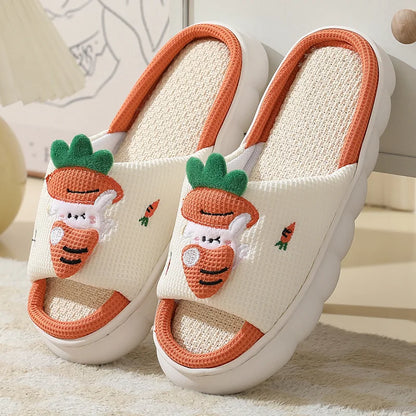 Four Seasons Universal Indoor Home Cotton Linen Sandals Cute Cartoon Cow Linen Slippers Non-slip