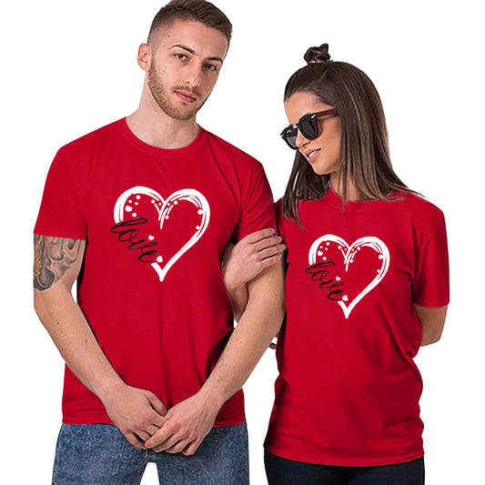 Love Heart Print Couple T Shirt Short Sleeve O Neck Loose Lovers‘ Tshirt Women Men Tee Shirt Tops Clothes Camisetas Mujer