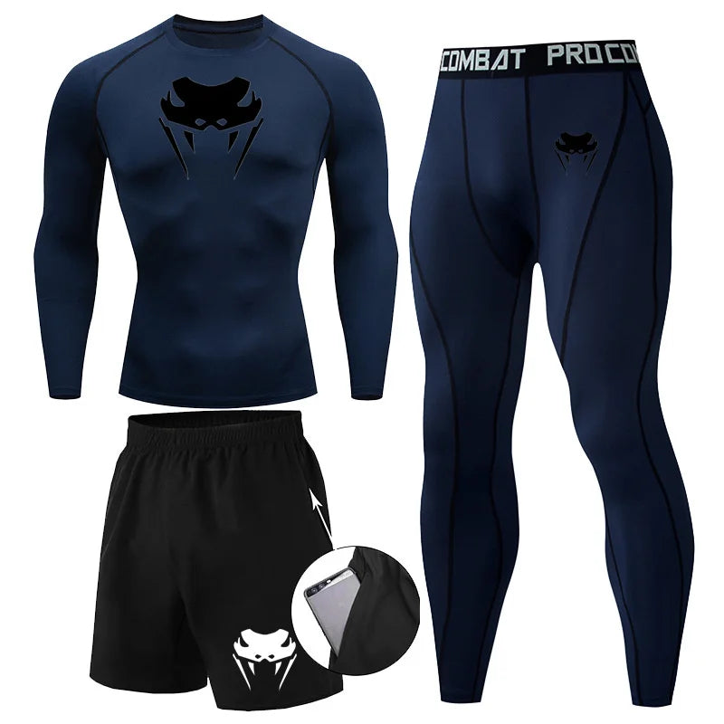 Men Compression Set MMA Long or Short Sleeve T-shirt Men's Tight Pants Fitness Bodybuilding Clothes Rashguard Sports Suits