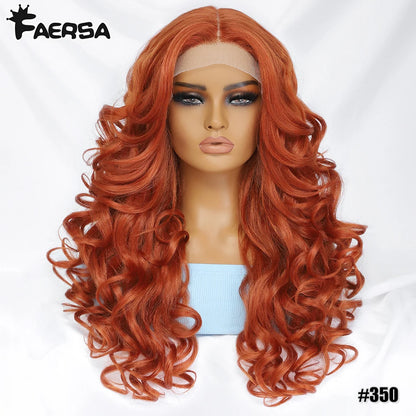 Black Brown Curly Wig Synthetic Lace Front Wigs For Women Blonde Orange Female Lace Wig 13X4.5X1 Cosplay Hair Daily Use