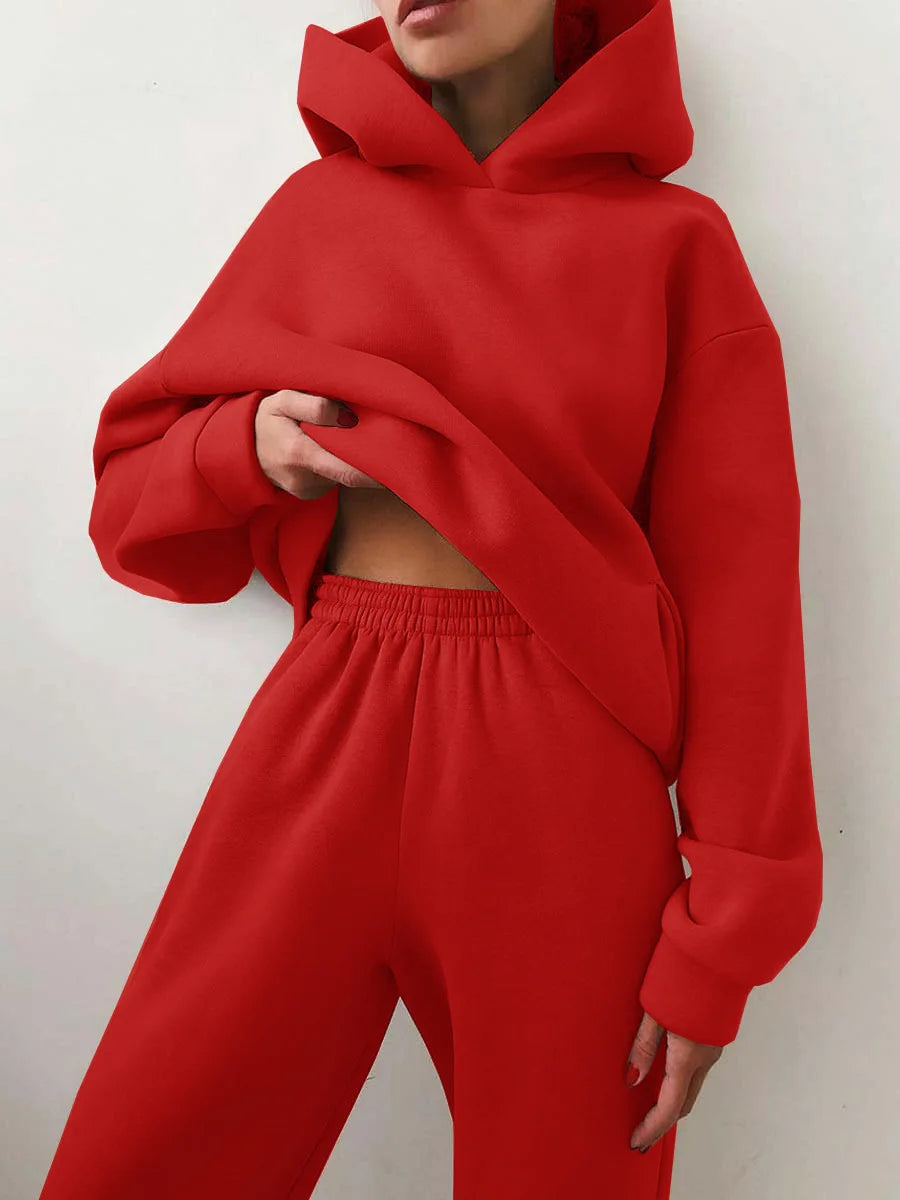 Winter Two Piece Sets Women Tracksuit Oversized Suit 2025 Autumn Trouser Suits Female Sweatshirt Solid Sports Hoodie Sportswear