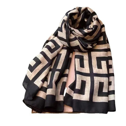 2024live broadcast of Korean printed cotton and linen scarves for warmth in spring summer autumn and winter long scarf and shawl