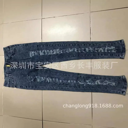 Jeans Ankle Length Women Pencil Denim Hole Pants Ripped Pockets High Waist Jean Skinny Streetwear Button Washed Distressed