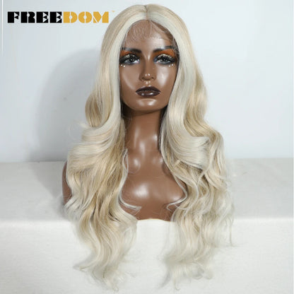 FREEDOM Synthetic Lace Front Wigs For Women  26“ Highlight Honey Brown Body Wave Wig Ombre Blonde Lace Wig Synthetic Cosplay Wig