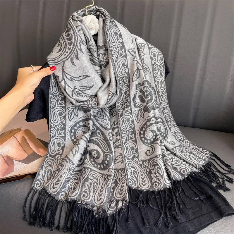 Luxury Brand Autumn Cashmere Pashmina Shawl Lady Wrap Warm Winter Scarves Design Print Female Foulard Cotton Stoles Scarf 2023