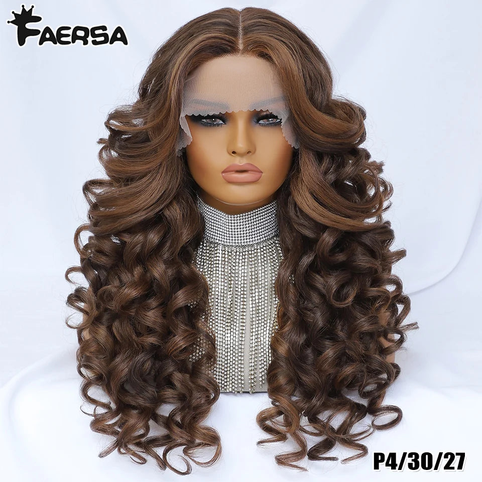 Black Brown Curly Wig Synthetic Lace Front Wigs For Women Blonde Orange Female Lace Wig 13X4.5X1 Cosplay Hair Daily Use