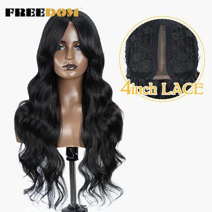 FREEDOM Synthetic Lace Wigs For Black Women Super Long Body Wavy Side Part Lace Wig Brown Ombre Blue Cosplay Wigs Heat Resistant