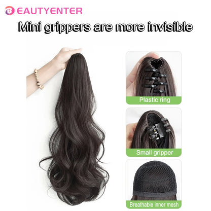 BEAUTYENTER Synthetic Long Curly Hair Band With Grab Clip Ponytail Wig Curly Hair False Ponytail Fluffy Hair Can Be Braided