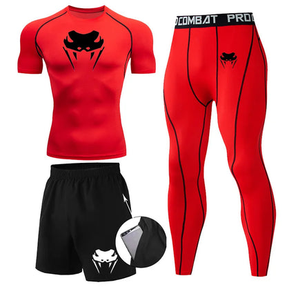 Men Compression Set MMA Long or Short Sleeve T-shirt Men's Tight Pants Fitness Bodybuilding Clothes Rashguard Sports Suits