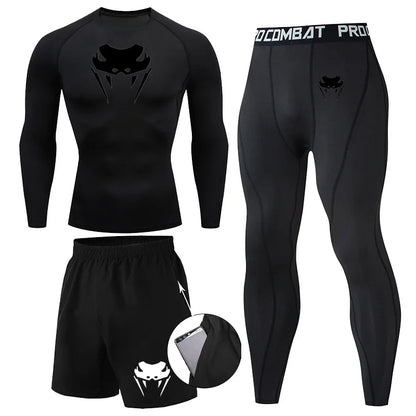 Men Compression Set MMA Long or Short Sleeve T-shirt Men's Tight Pants Fitness Bodybuilding Clothes Rashguard Sports Suits