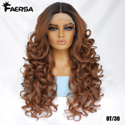 Black Brown Curly Wig Synthetic Lace Front Wigs For Women Blonde Orange Female Lace Wig 13X4.5X1 Cosplay Hair Daily Use