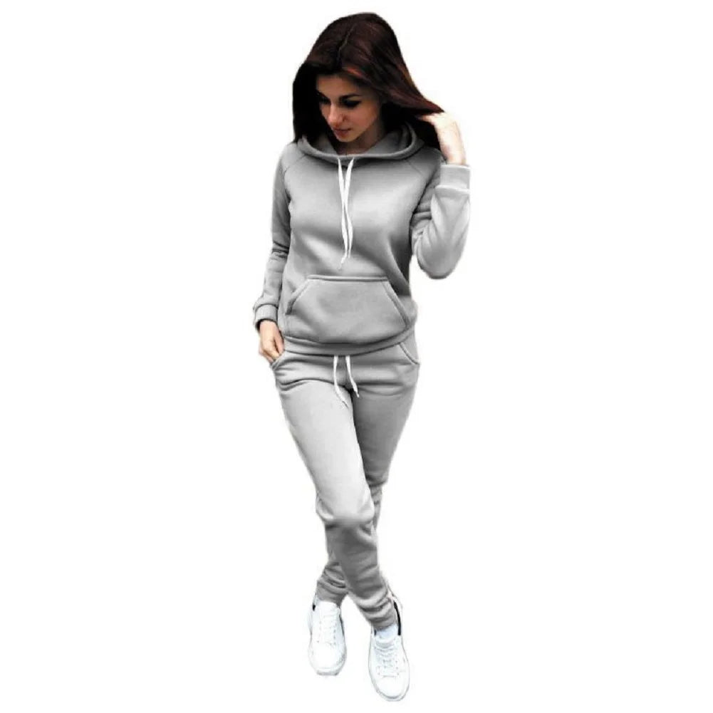 Women 2 Piece Set OutfitSolid Women Tracksuit Casual Hoodies Sweatshirt Pant Set Lounge Wear Sport Suit  Autumn Winter Clothes