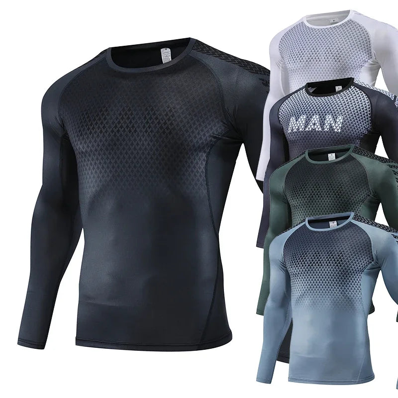 Mens Sport Top for Fitness T-shirt Bodybuilding Compression Shirt Gym Running Tight Rashguard Jogging Sweatshirt Dry Fit Clothes