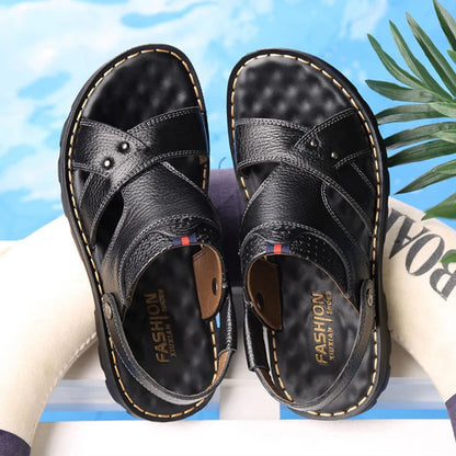 Summer Men Leather Sandals Genuine Leather Non-slip Men Shoes Slippers Outdoor Thick-soled Beach Shoes Comfor Soft Men sandalias