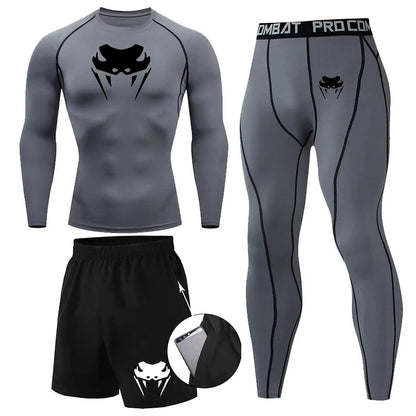 Men Compression Set MMA Long or Short Sleeve T-shirt Men's Tight Pants Fitness Bodybuilding Clothes Rashguard Sports Suits