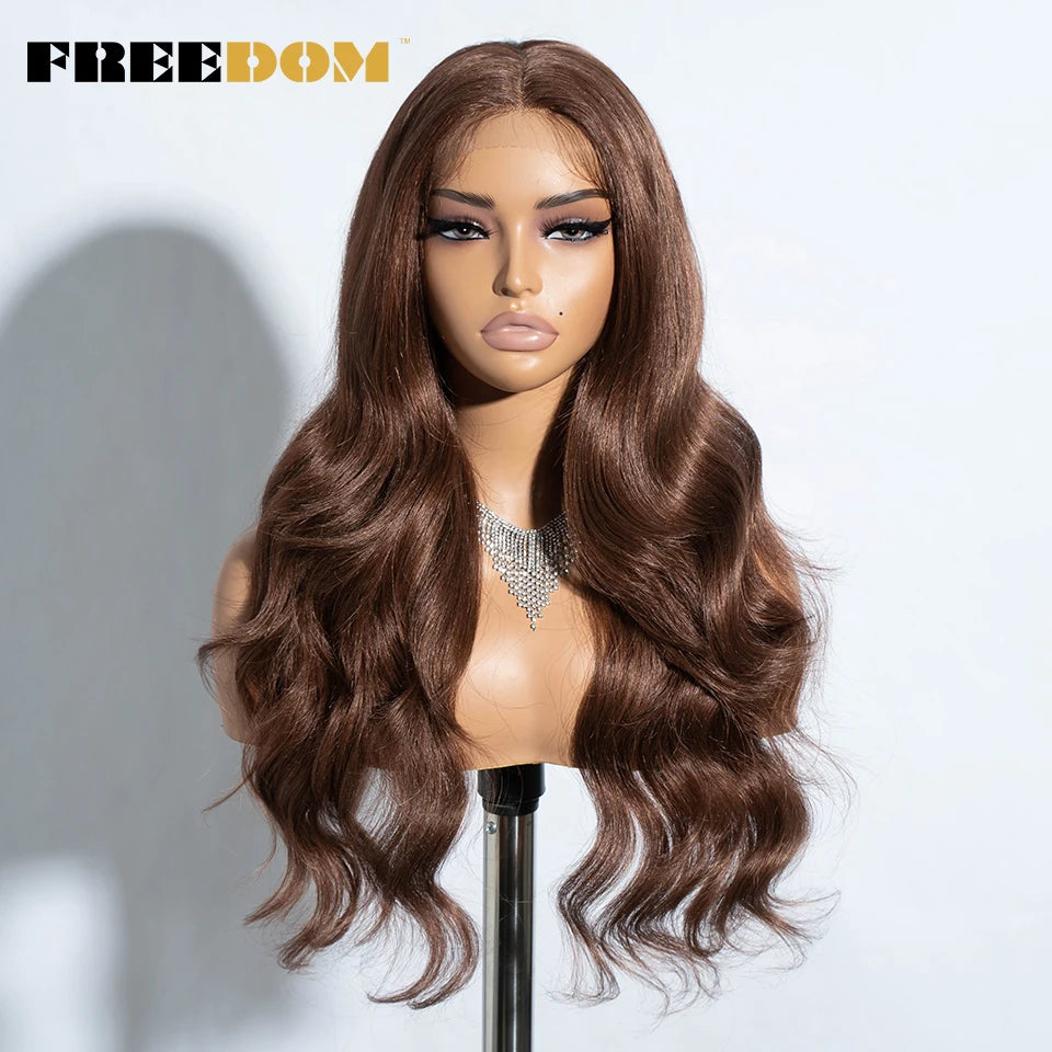 FREEDOM Synthetic Lace Front Wigs For Women  26“ Highlight Honey Brown Body Wave Wig Ombre Blonde Lace Wig Synthetic Cosplay Wig