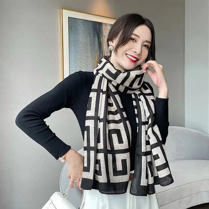 2024live broadcast of Korean printed cotton and linen scarves for warmth in spring summer autumn and winter long scarf and shawl